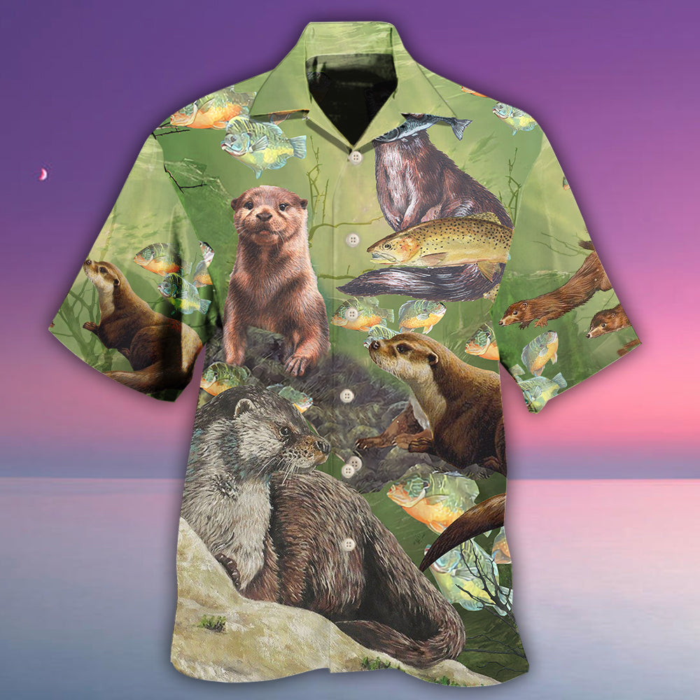 Otter Busy Fishing Day Hawaiian Shirt For Beach Parties And Weekend Getaways