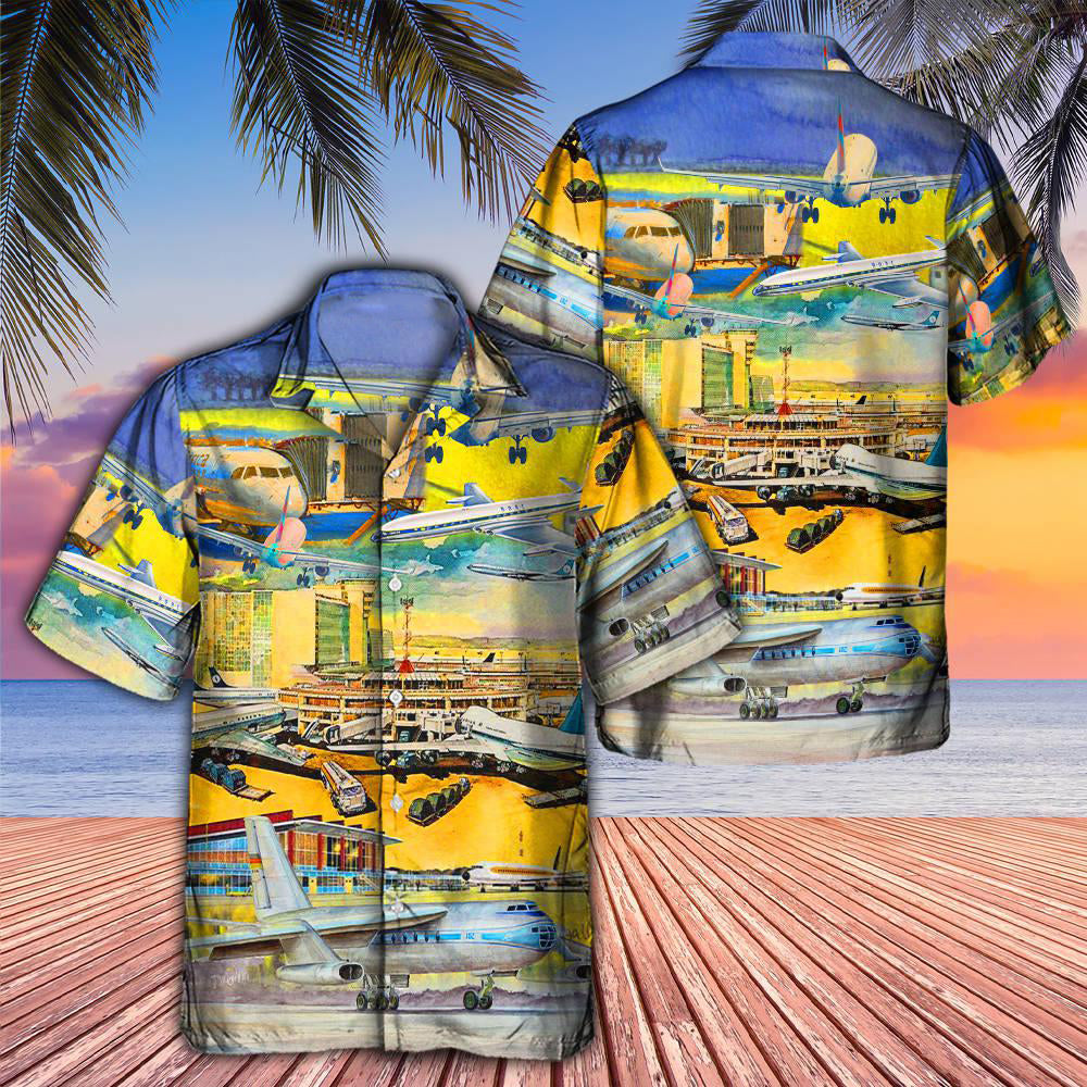 Airplane Hawaiian Shirt With All Over Print For Resort Holidays Beach Travel And Relaxed Casual Fashion
