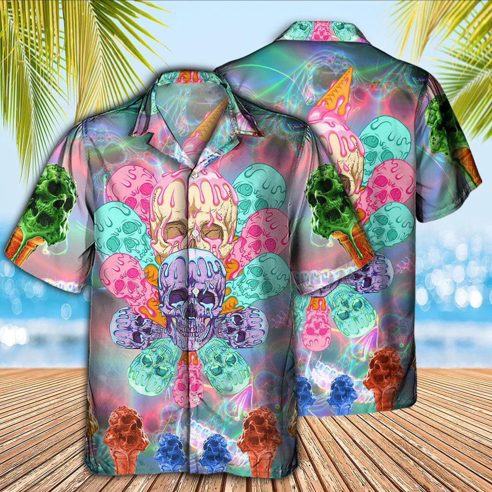 Skull And Ice Cream Hawaiian Shirt With All Over Print For Resort Getaways Summer Adventures And Casual Gifting