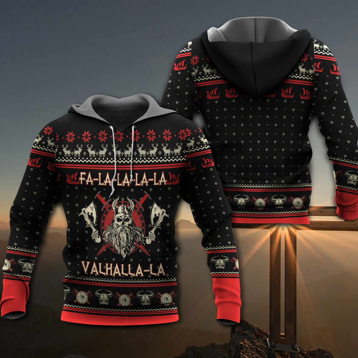 Black Red Viking Warrior Hoodie For Viking Enthusiasts Travel Days And Distinctive Streetwear