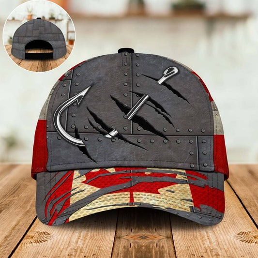 Canada Fishing Hook 3D Design Classic Cap For Vacation Style Outdoor Activities And Daily Comfort