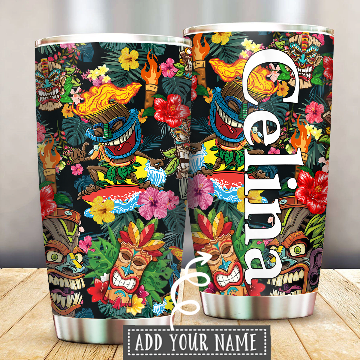 Tiki Holiday Tropical Personalized 20 Oz Tumbler For Coffee Travel And Daily Drinks