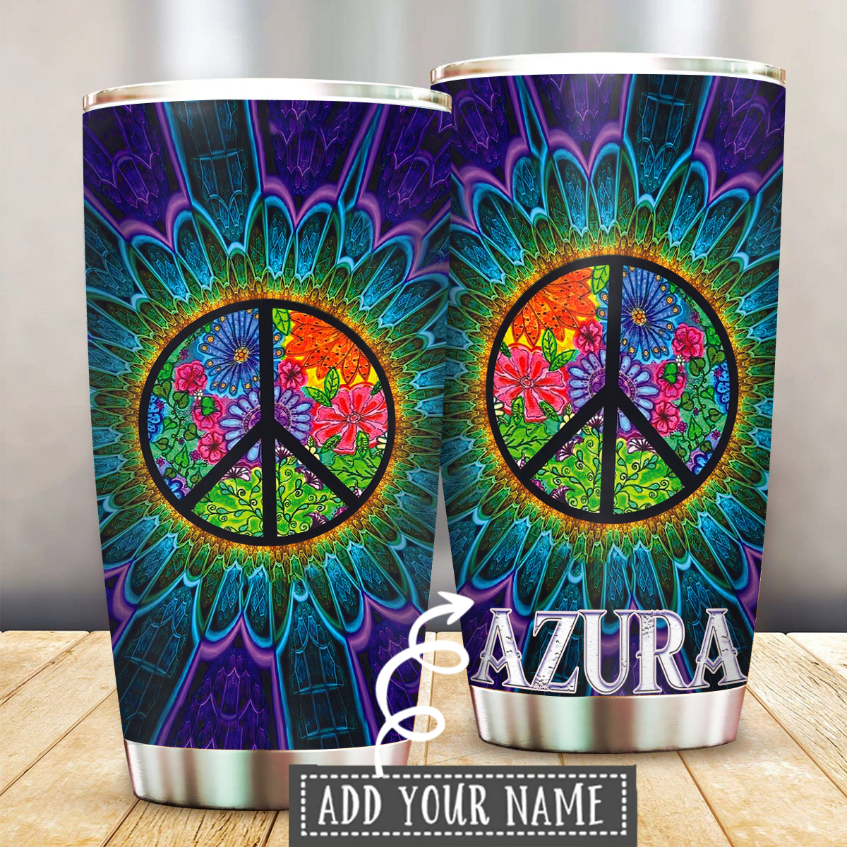 Hippie Peaceful Personalized 20 Oz Tumbler For Coffee Travel And Daily Drinks