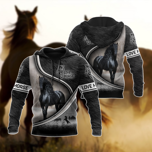 Black Friesian Horse Hoodie For Country Lifestyle Outdoor Trips And Relaxed Everyday Wear