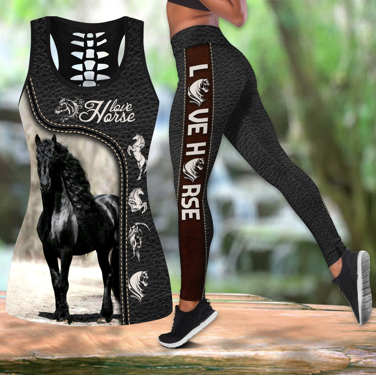 Love Horse Black Hollow Tank Top For Yoga Workouts And Casual Wear