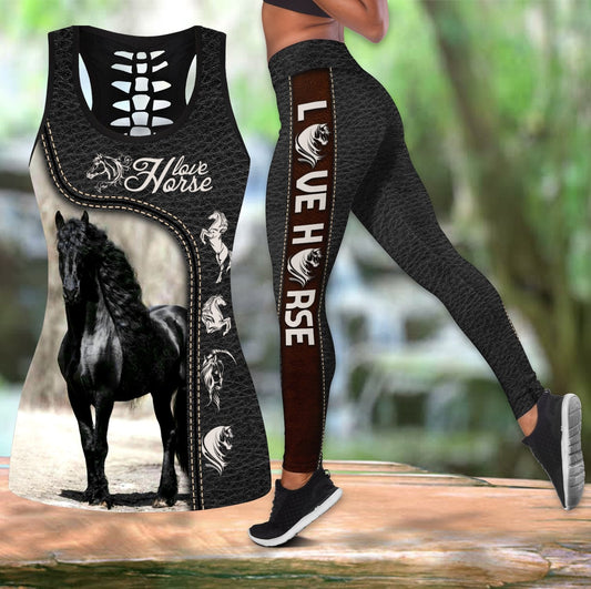 Love Horse Black Hollow Tank Top For Yoga Workouts And Casual Wear
