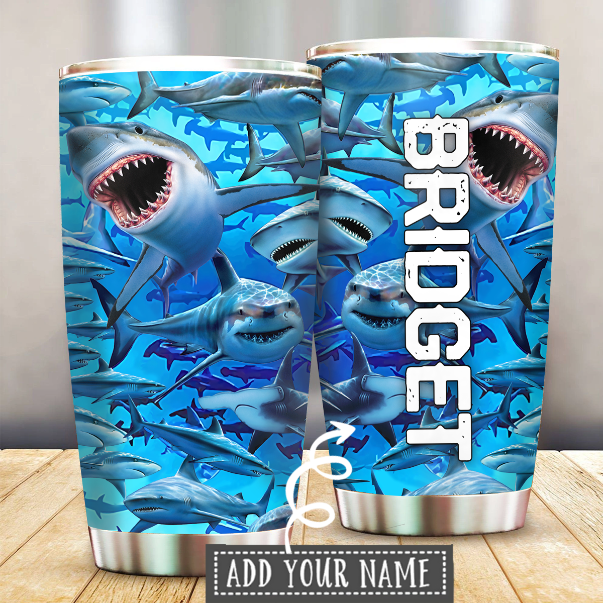 Shark Loves Ocean Personalized 20 Oz Tumbler For Coffee Travel And Daily Drinks