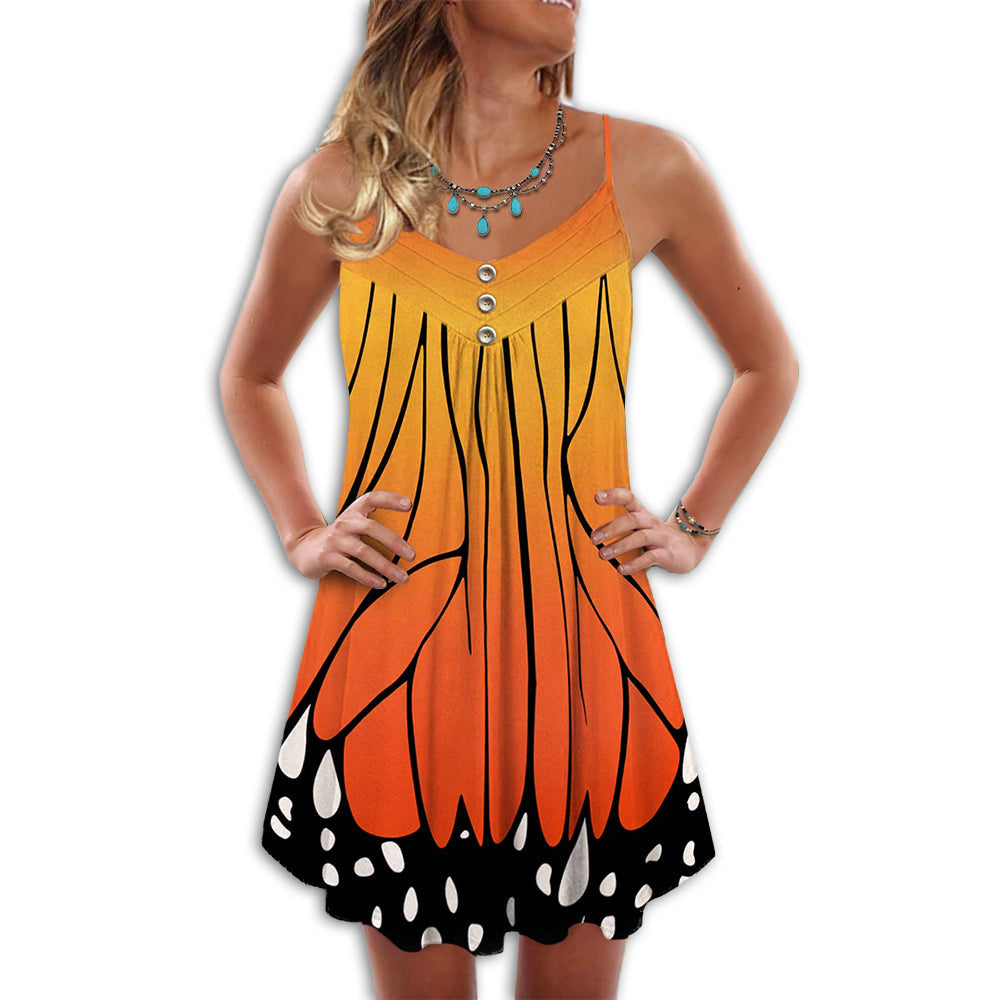 Butterfly Beautiful V-Neck Sleeveless Cami Dress For Floral Vacations And Casual Everyday Style