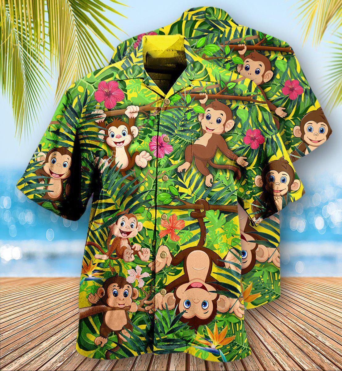 Monkey Hawaiian Shirt With Detailed Graphic For Beach Getaways Resort Outings And Thoughtful Gifting