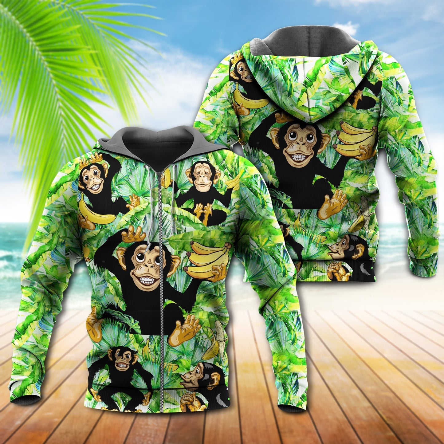 Green Monkey Banana Leaf Fun Hoodie For Weekend Trips Relaxed Outfits And Thoughtful Gifting