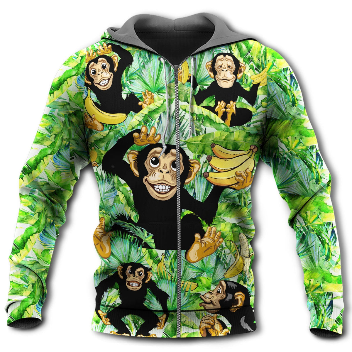 Green Monkey Banana Leaf Fun Hoodie For Weekend Trips Relaxed Outfits And Thoughtful Gifting