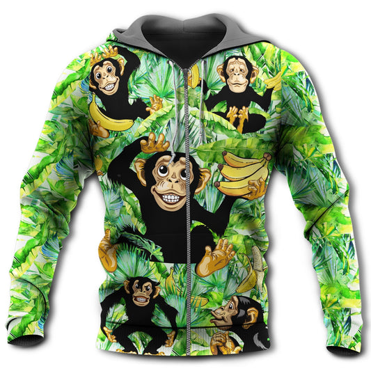 Green Monkey Banana Leaf Fun Hoodie For Weekend Trips Relaxed Outfits And Thoughtful Gifting