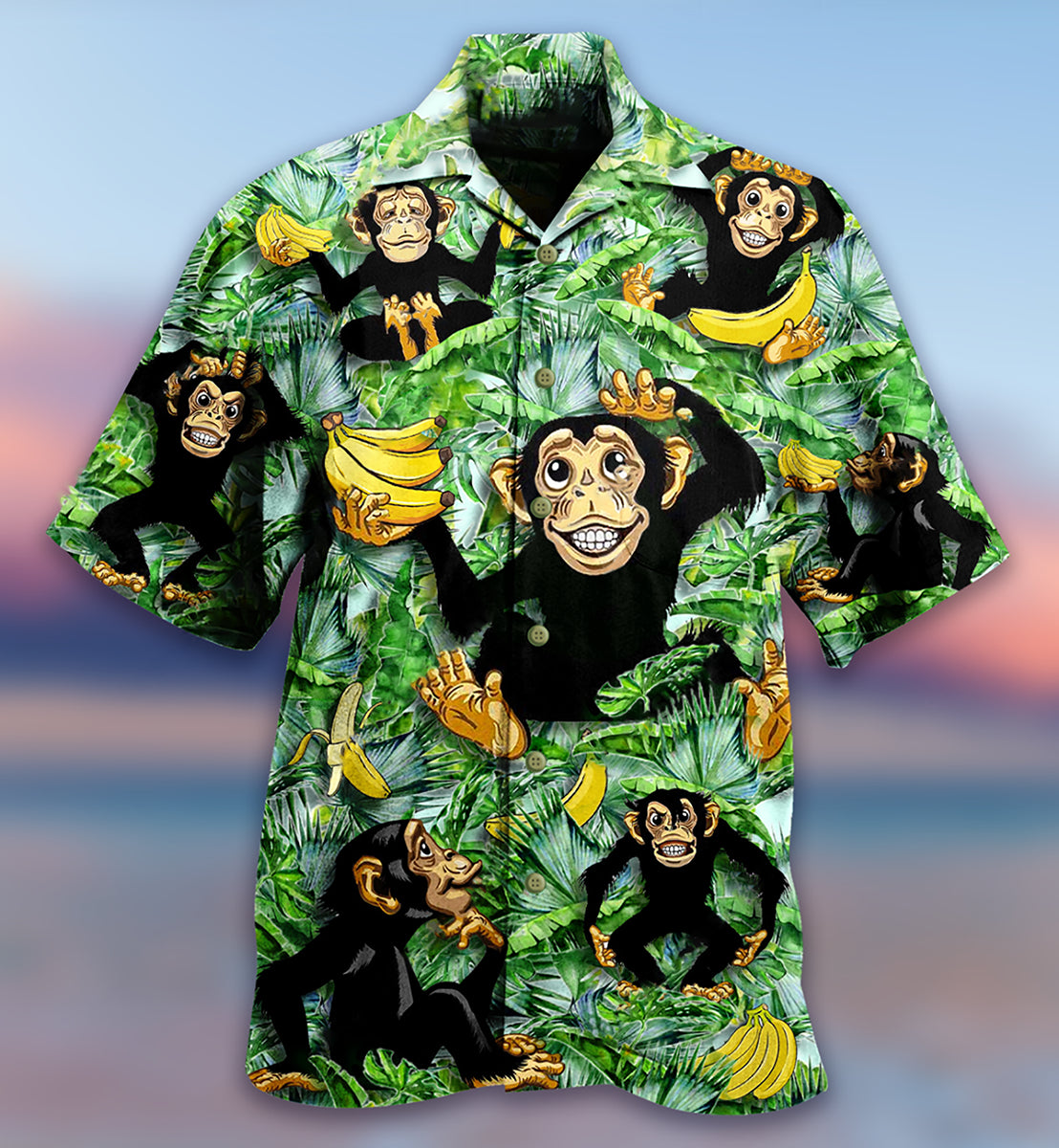 Monkey Banana Tree Hawaiian Shirt Pattern View For Relaxed Warm Weather Outfits