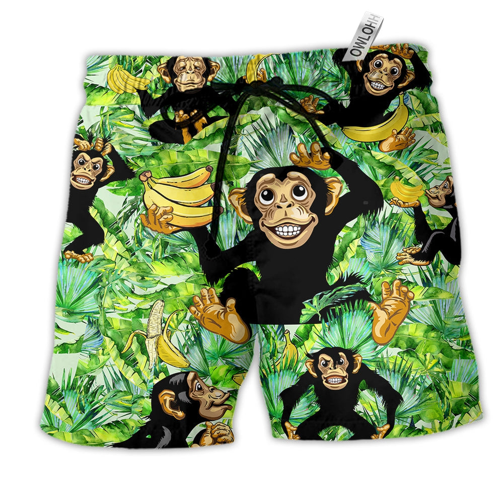 Monkey Loves Banana Troipcal Leaves Hawaiian Beach Shorts For Beach Days And Resort Travel