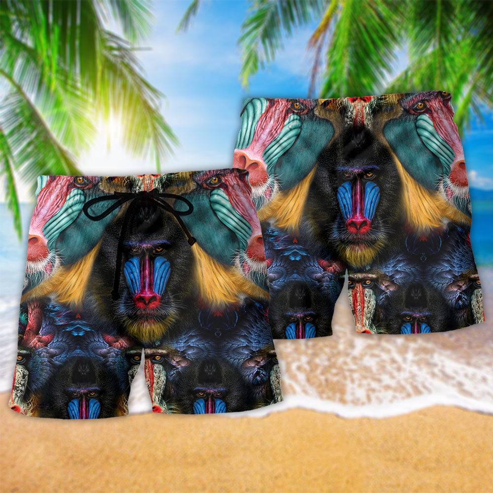 Mandrill Monkey Vibrant Color Beach Shorts Print Detail For Beach Activities And Vacation Wear