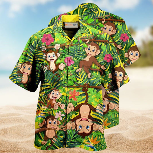Monkey Spirit Hawaiian Shirt For Coastal Adventures Outdoor Gatherings And Casual Warm Weather Wear