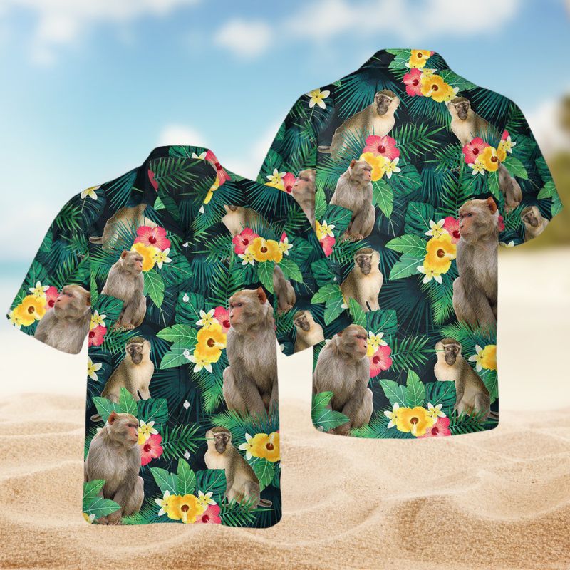 Tropical Summer Monkey Hawaiian Shirt For Coastal Travel, Casual Events, And Comfortable Summer Wear