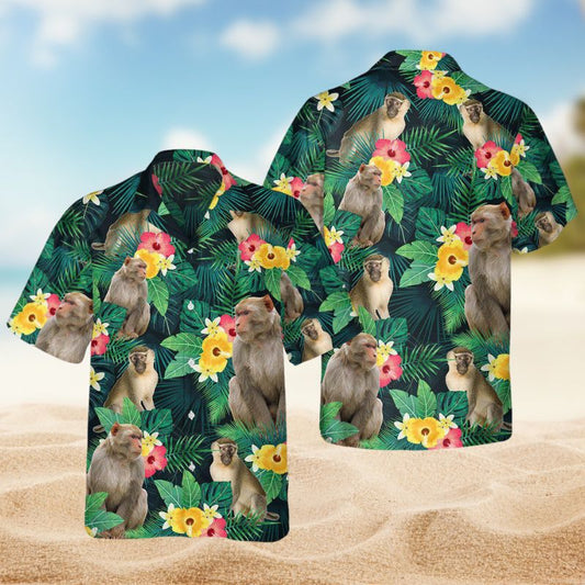 Tropical Summer Monkey Hawaiian Shirt For Coastal Travel, Casual Events, And Comfortable Summer Wear