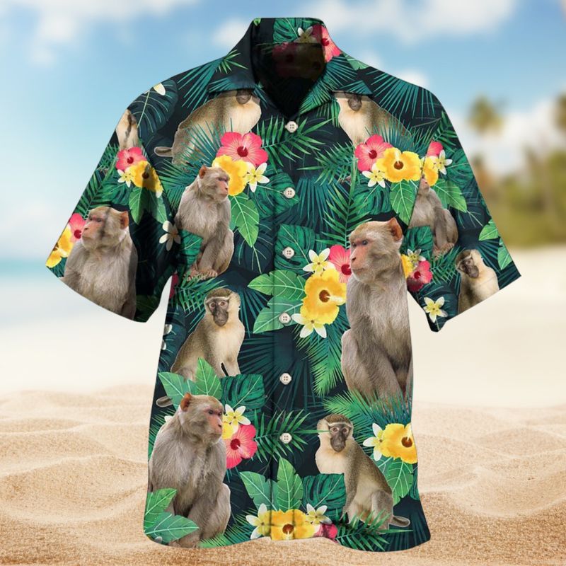 Tropical Summer Monkey Hawaiian Shirt For Coastal Travel, Casual Events, And Comfortable Summer Wear