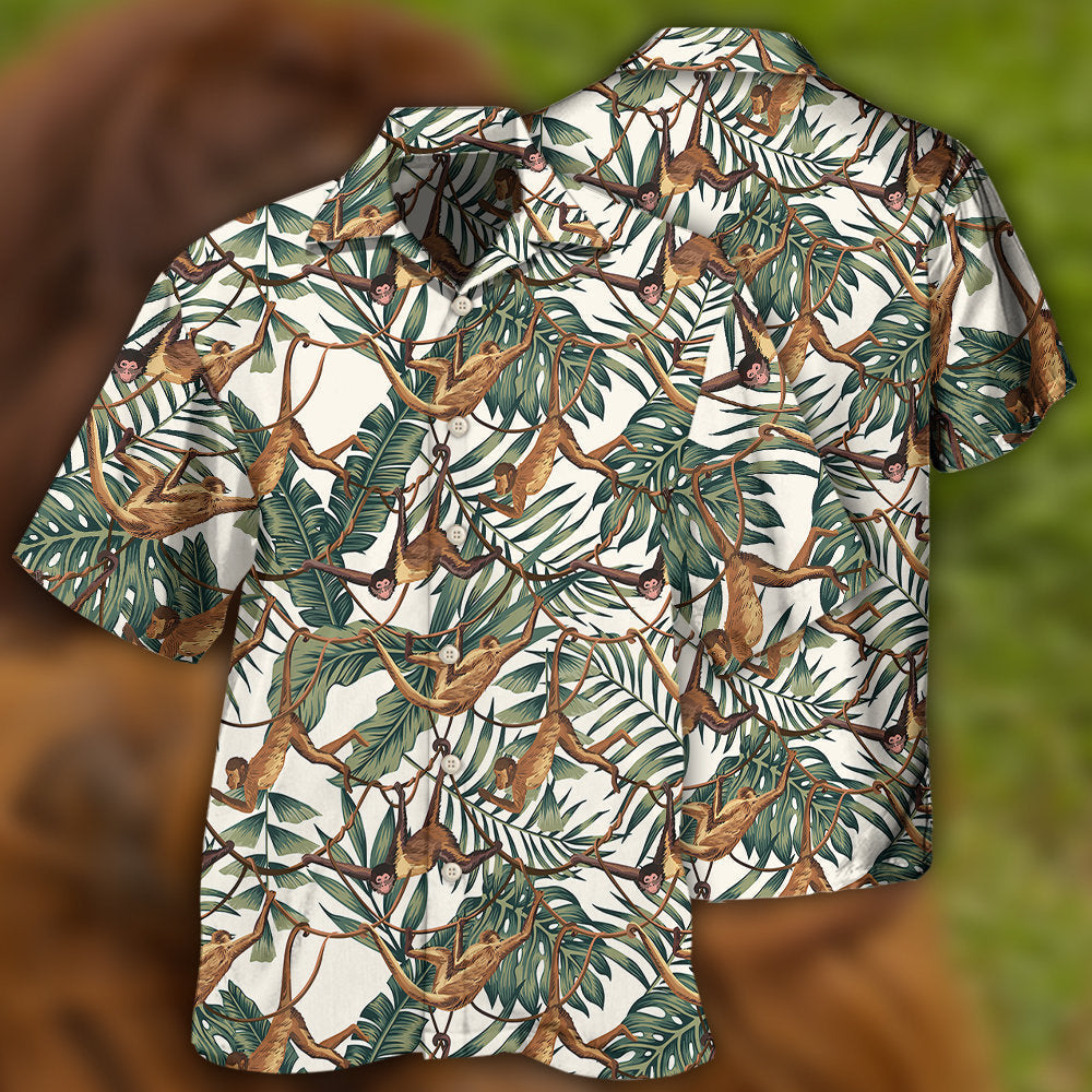 Tropical Monkey Leaves Pattern Hawaiian Shirt For Beach Days, Summer Outings, And Thoughtful Gift Giving