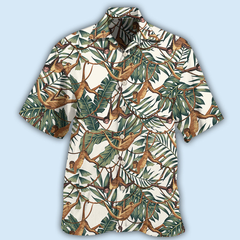 Tropical Monkey Leaves Pattern Hawaiian Shirt For Beach Days, Summer Outings, And Thoughtful Gift Giving