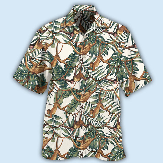 Tropical Monkey Leaves Pattern Hawaiian Shirt For Beach Days, Summer Outings, And Thoughtful Gift Giving