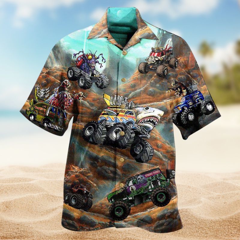 Monster Truck Play Hawaiian Shirt For Island Vacations Warm Weather Events And Relaxed Everyday Style