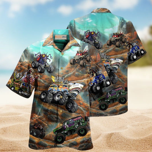 Monster Truck Play Hawaiian Shirt For Island Vacations Warm Weather Events And Relaxed Everyday Style
