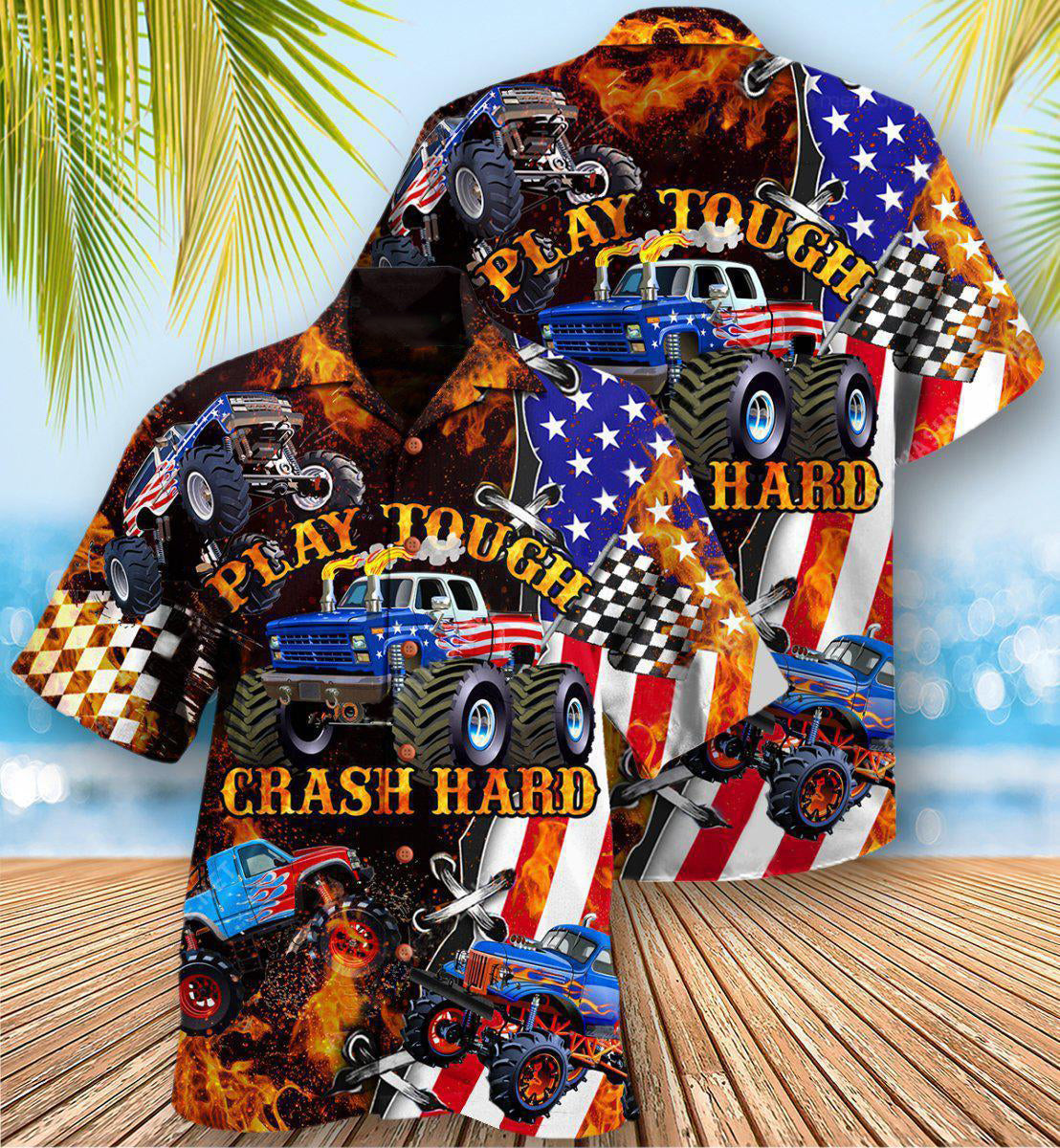 Truck Monster Fire Play Tough Crash Hawaiian Shirt For Warm Weather Adventures And Everyday Comfort
