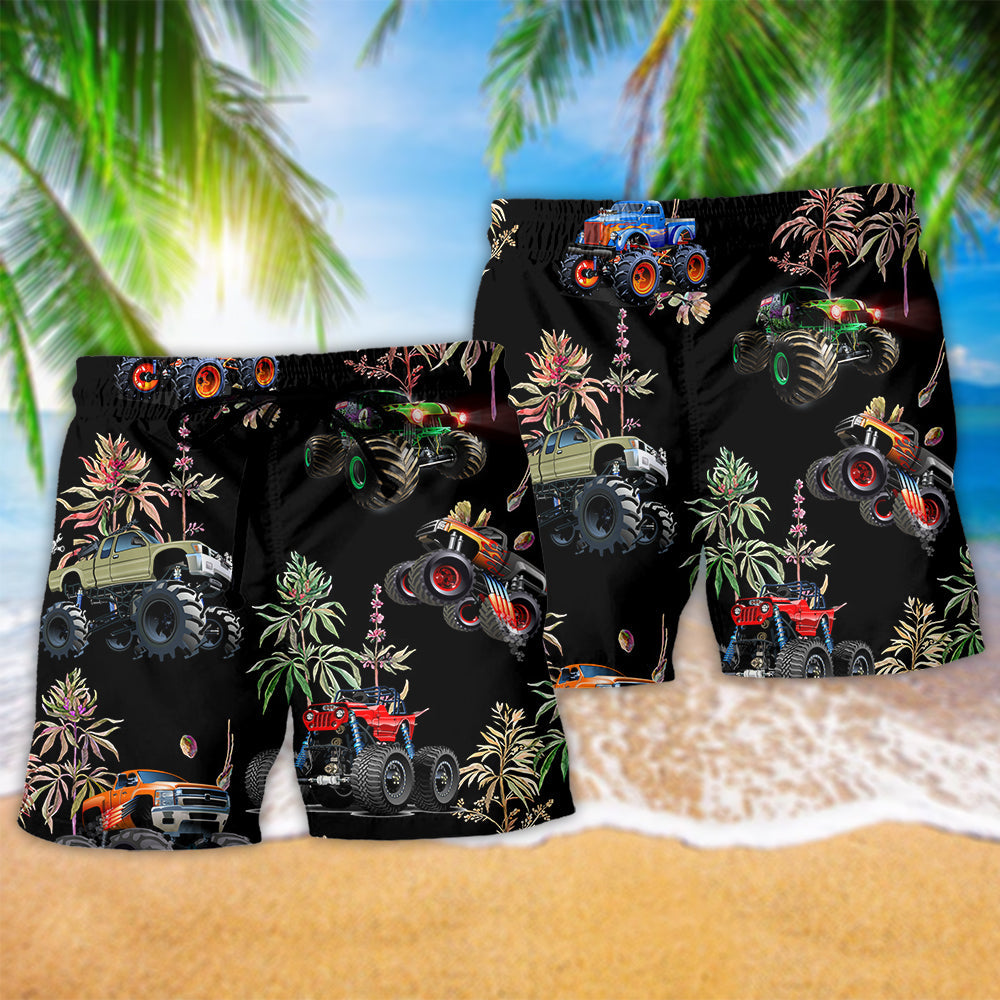 Monster Truck Tropical Summer Beach Shorts Pattern Detail For Sunny Outdoor Activities