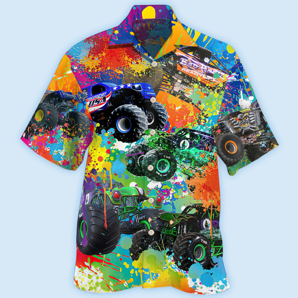 Colorful Watercolor Truck Monster Hawaiian Shirt For Summer Events And Casual Outdoor Wear
