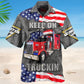 American Monster Truck Hawaiian Shirt For Patriotic Events, Summer Travel, And Casual Outdoor Wear