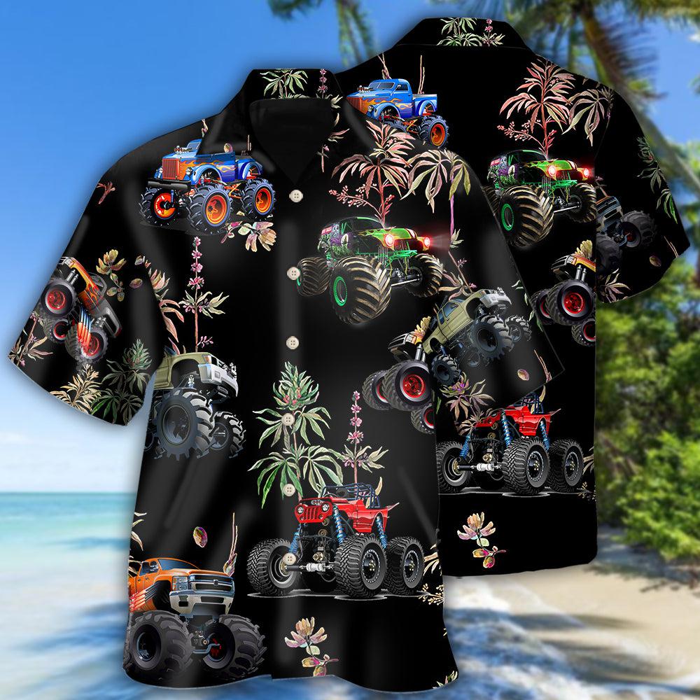 Floral Truck Monster Hawaiian Shirt Pattern Detail For Vacation Travel And Daily Wear
