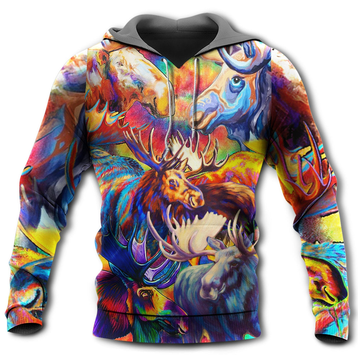 Colorful Moose Wildlife Painting Hoodie For Animal Artwork Fans Seasonal Events And Gift Giving