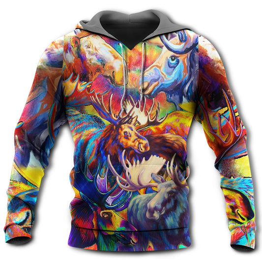 Colorful Moose Wildlife Painting Hoodie For Animal Artwork Fans Seasonal Events And Gift Giving