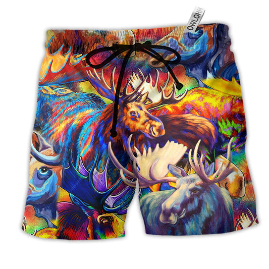 Moose Beautiful Painting Color Hawaiian Print Beach Shorts For Wildlife Inspired Summer Style