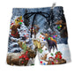Moose Merry Christmas Forest Hawaiian Print Beach Shorts For Festive Vacation Wear