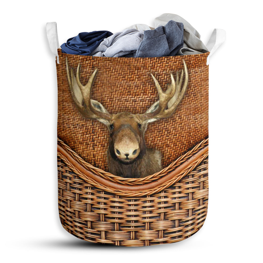 Moose Rattan Texture Cute Laundry Basket For Bathroom Bedroom Storage