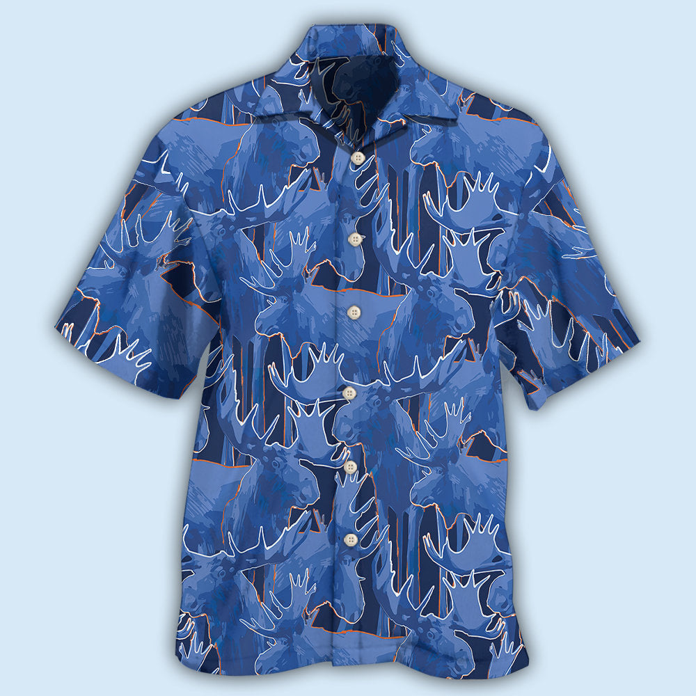 Blue Moose Hawaiian Shirt With All Over Print For Island Vacation Beach Days And Thoughtful Gifting