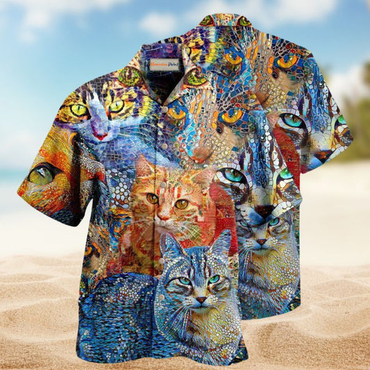 Mosaic Amazing Cats Hawaiian Shirt For Island Getaways Beach Parties And Comfortable Vacation Style