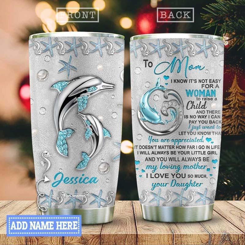 Dolphin Mother And Daughter Personalized 20 Oz Tumbler For Coffee Travel And Daily Drinks