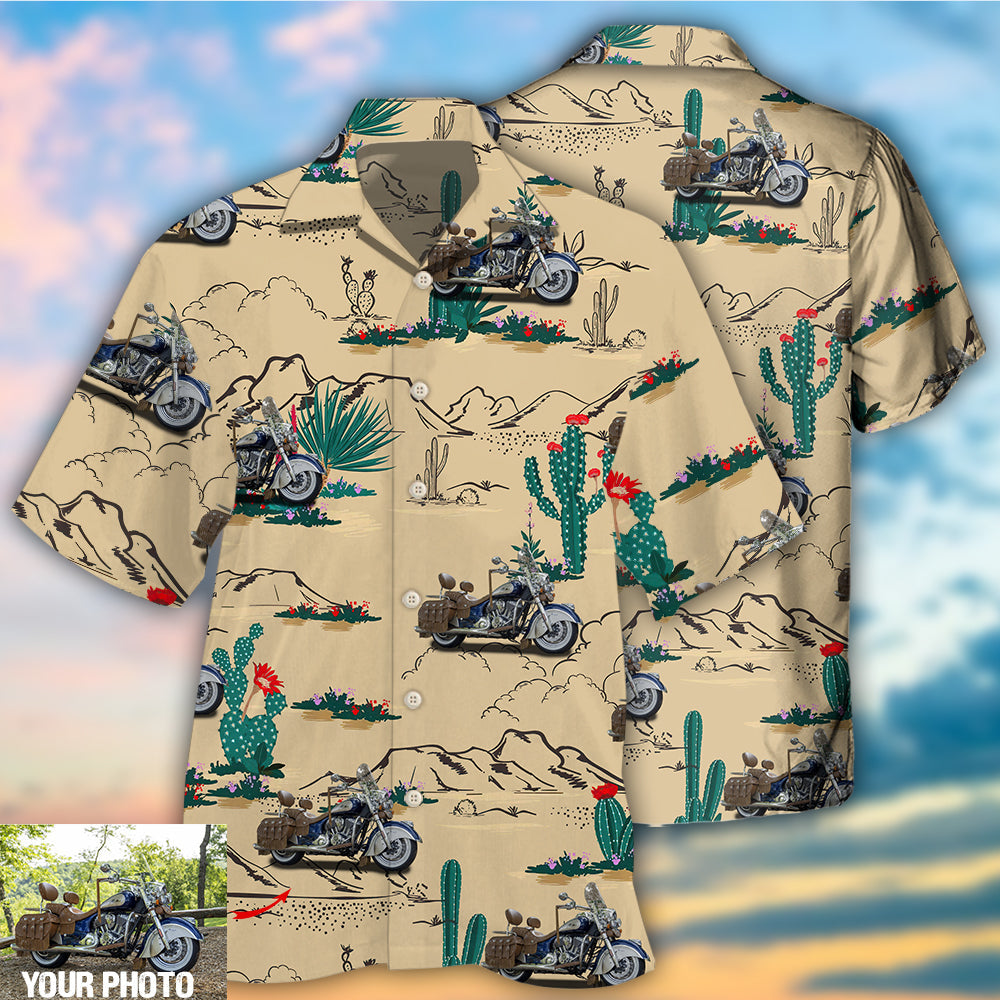 Motorcycle Desert Personalized Photo Hawaiian Shirt For Coastal Travel, Casual Events, And Comfortable Summer Wear