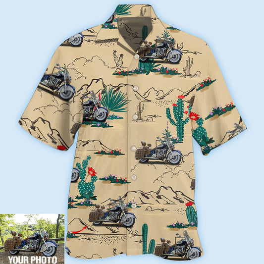 Motorcycle Desert Personalized Photo Hawaiian Shirt For Coastal Travel, Casual Events, And Comfortable Summer Wear