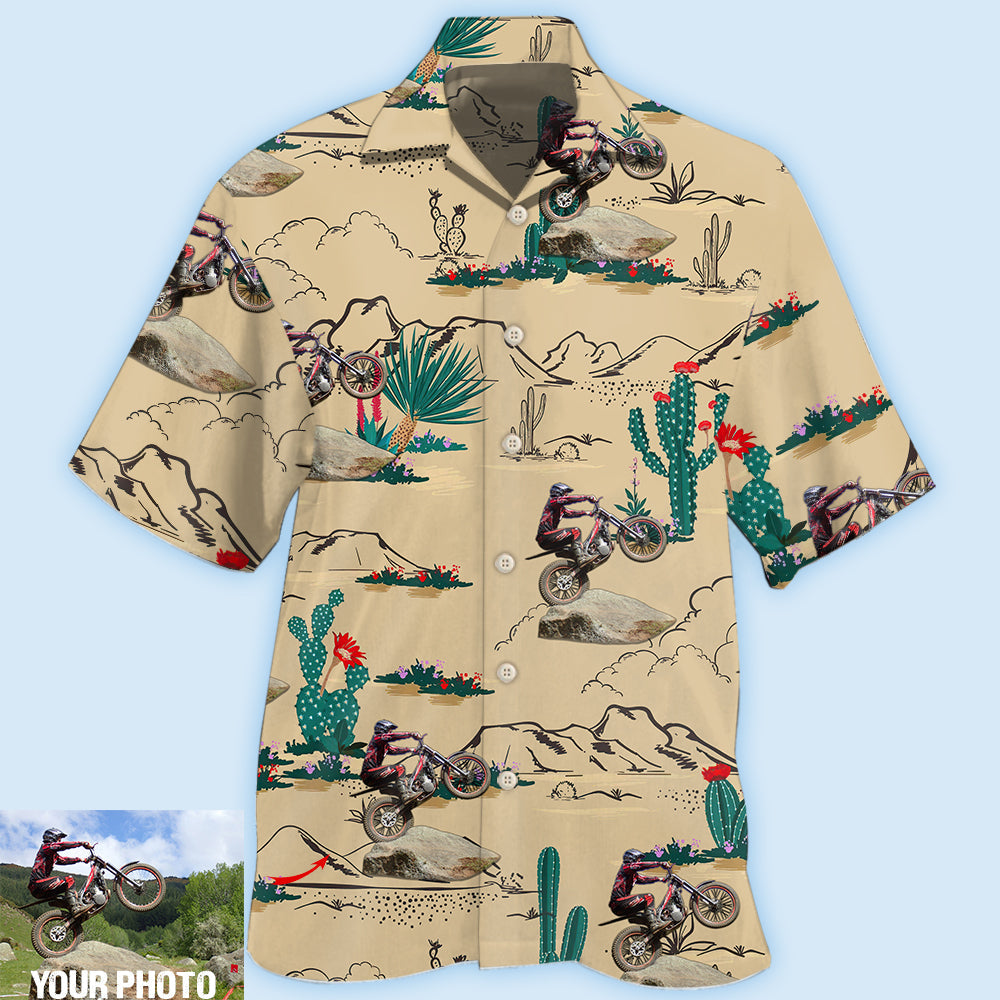 Motorcycle Trials Desert Photo Hawaiian Shirt For Automotive Enthusiasts, Coastal Trips, And Casual Warm Weather Style