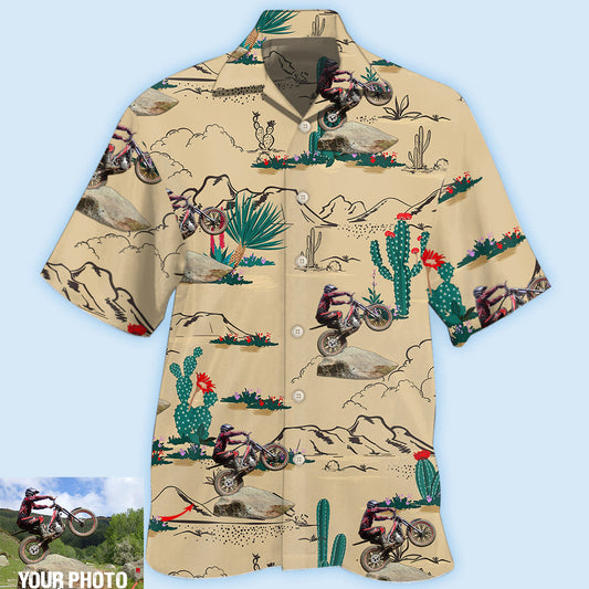 Motorcycle Trials Desert Photo Hawaiian Shirt For Automotive Enthusiasts, Coastal Trips, And Casual Warm Weather Style