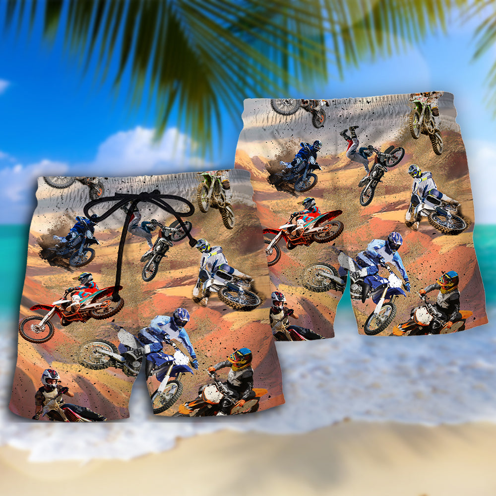 Motocross Rider Lifestyle Action Beach Shorts Artwork View For Seaside Trips And Casual Style
