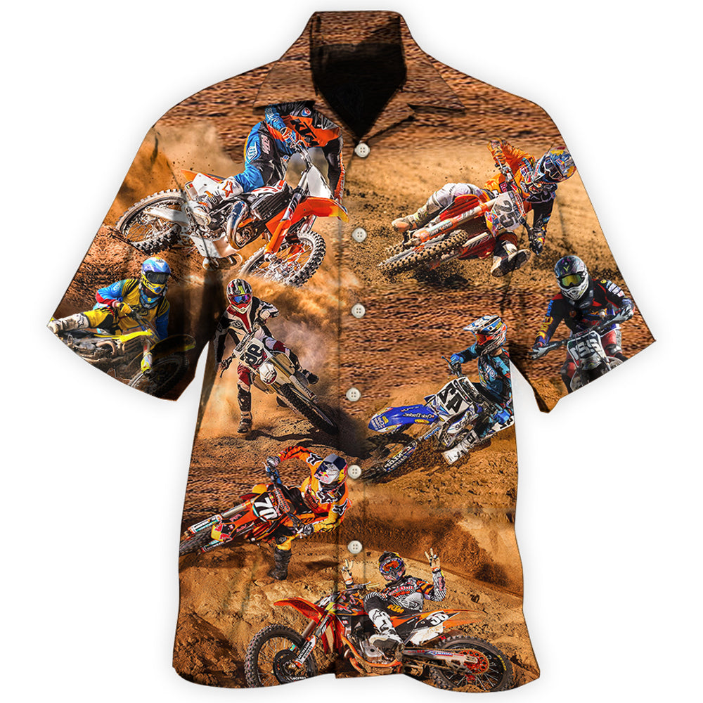 Motocross Racing Hawaiian Shirt For Automotive Enthusiasts, Coastal Trips, And Casual Warm Weather Style