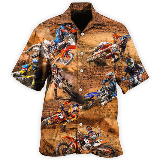 Motocross Racing Hawaiian Shirt For Automotive Enthusiasts, Coastal Trips, And Casual Warm Weather Style