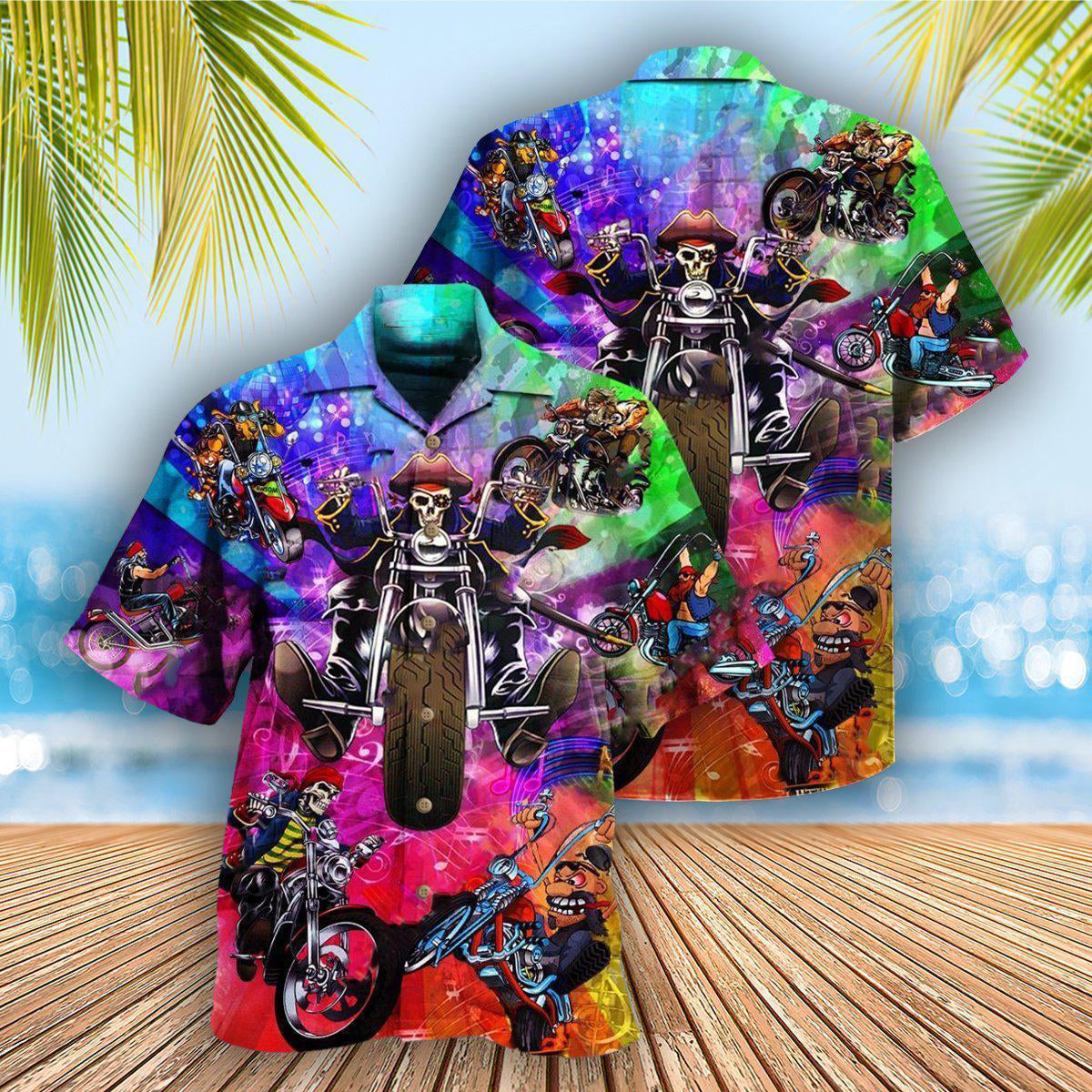Motorcycle Hawaiian Shirt With All Over Print For Coastal Trips Outdoor Events And Relaxed Summer Wear