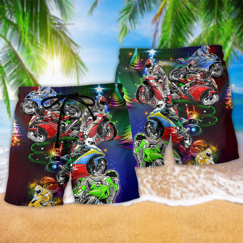 Motorcycle Racing Christmas Energy Beach Shorts Pattern Detail For Sunny Outdoor Activities